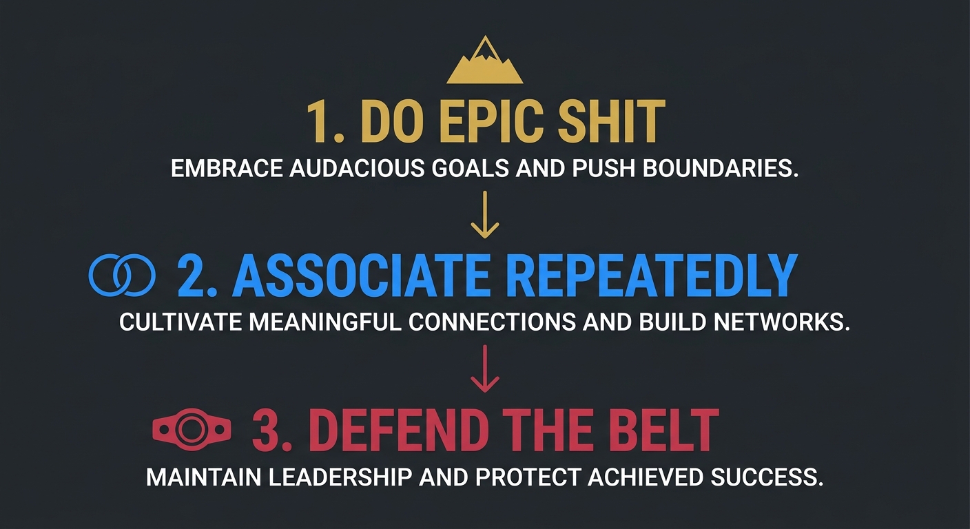 Three-stage personal branding framework: Do Epic Shit, Associate Repeatedly, Defend the Belt